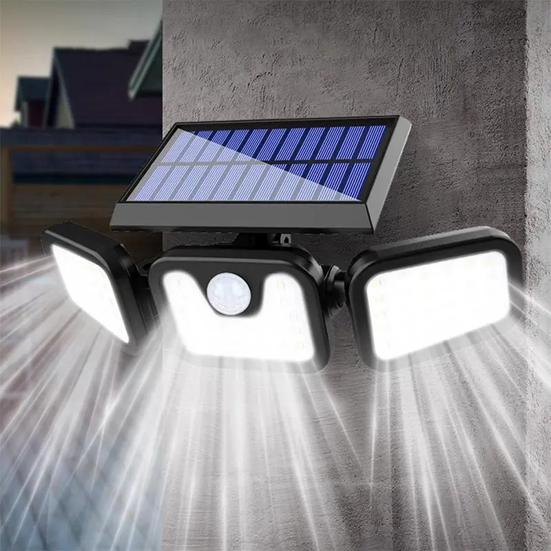 Solar Powered Outdoor Lights, 74LEDs Motion-Sensor Solar Light Outdoor LED Floodlight with 3 Adjustable Heads, Suitable for Garden Parking Lot Exit Entrance