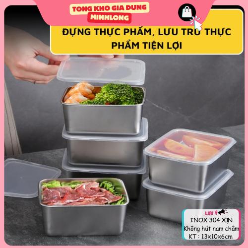 Xả- Set 5 hộp inox 304 kt 13x10x6cm, đựng thực phẩm có nắp đậy.K HÚT NAM CHÂM