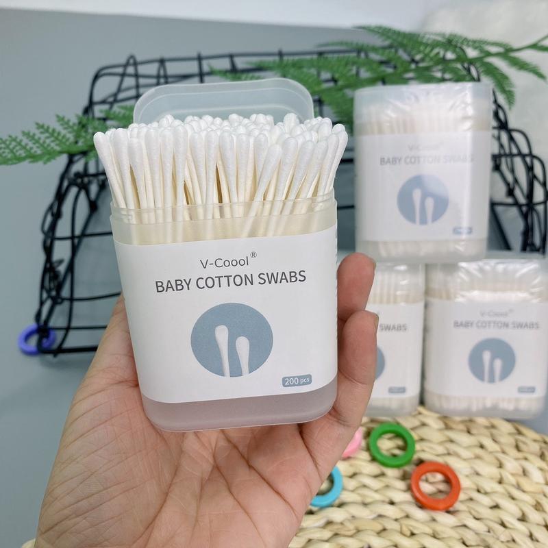 Tăm bông trẻ em Vcool kháng khuẩn hộp 200 que lõi giấy cho bé sơ sinh ngoáy tai mũi hanhdecal