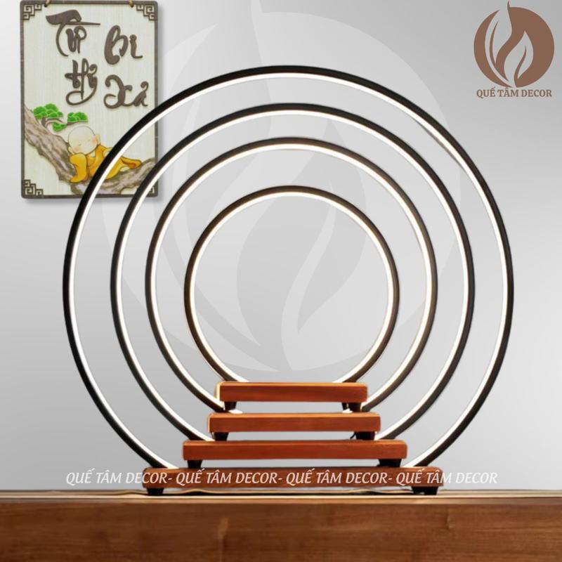 Đế gỗ có đèn LED tròn size 20CM , 30cm ánh sáng vàng , đôn gỗ kèm đèn hào quang đặt tượng phật hoặc tượng nhân vật.