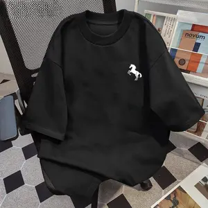 Kaos Gaya Retro Amerika Oversize Cetakan Kuda |   Kaos Wanita Hitam |   Kaos pria dan wanita |   Atasan Gaya Jalanan 100% Katun 12 12