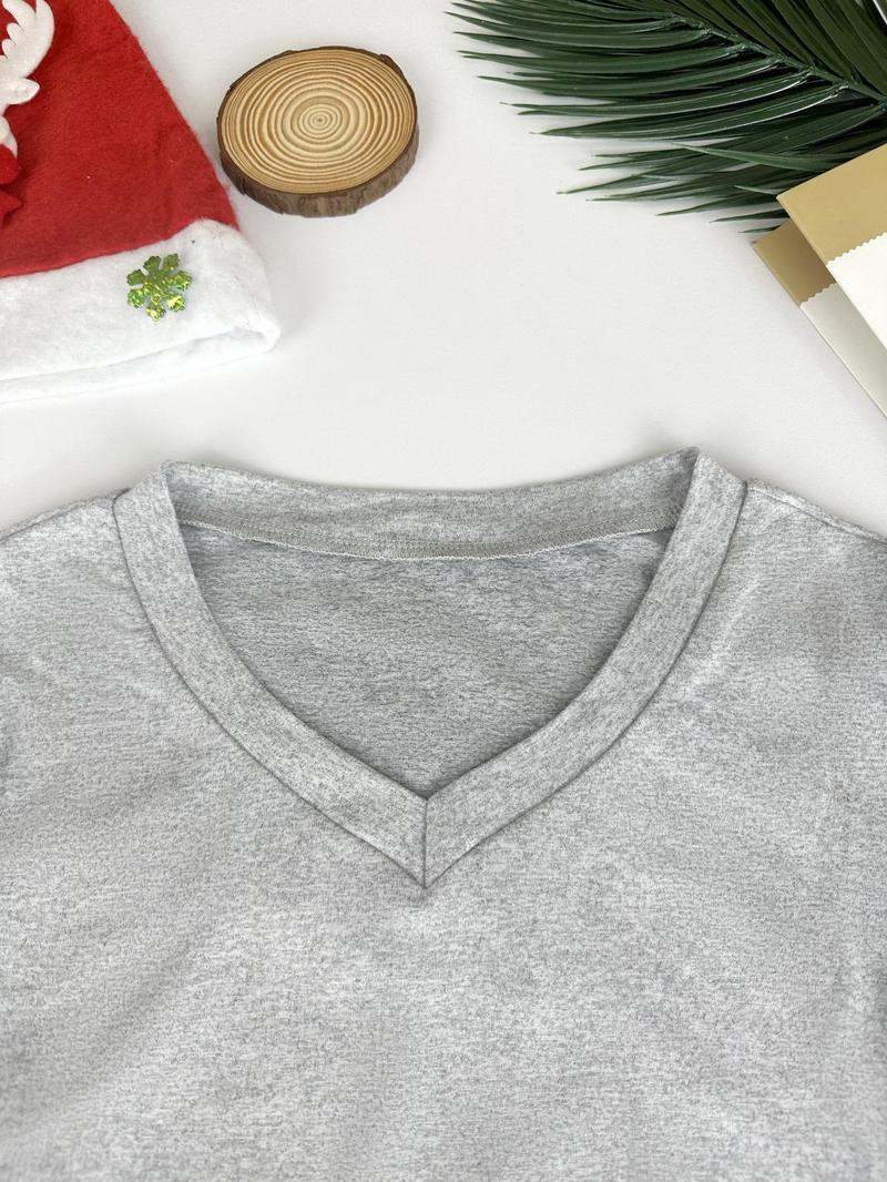 Product Introduction of Women's Solid Ruched V Neck Tee, Elegant Fashion Casual Long Sleeve T-shirt for Daily Outdoor Wear, Women Clothing for Fall & Winter 19