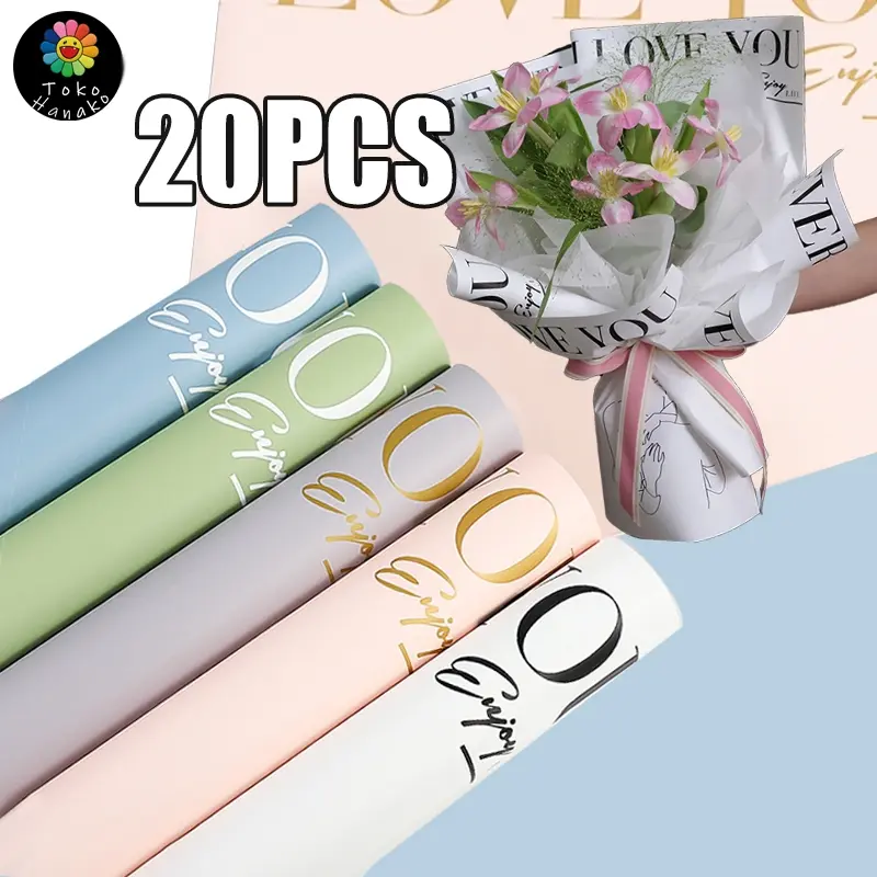 [20 LEMBAR] Kertas Buket Bunga Kertas Cellophane Edisi 'I Love You "/ Flower Wrapping 0