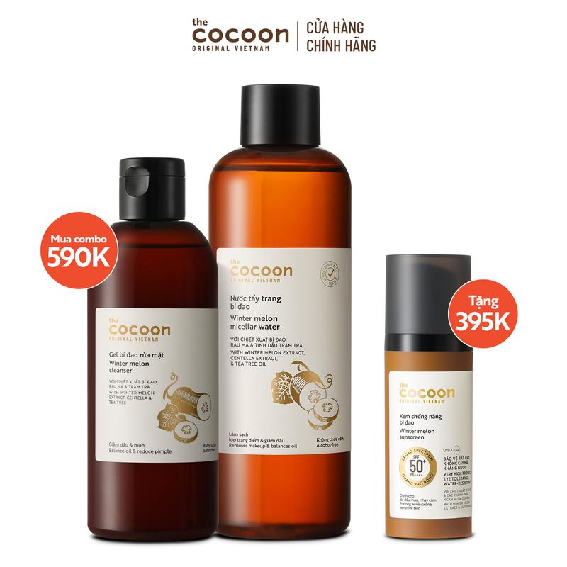 SPECIAL COMBO Bigsize - Nước tẩy trang bí đao 500ml + Gel bí đ.ao rửa mặt 310ml tặng kem chống nắng b.í đao Cocoon 50ml