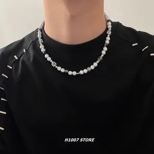 Desain Jahitan Mutiara Reflektif Kalung Titanium Rantai Klavicle Hip Hop