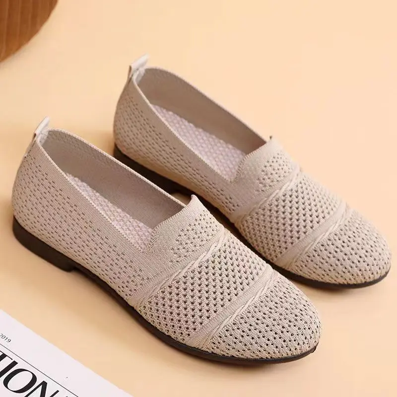 Giày Sục Lười, Phong Cách Thường Ngày Cho Nữ, Thông Minh, Đầu Tròn, Được Làm Bằng Chất Liệu Dệt Kim, Thích Hợp Cho Nữ