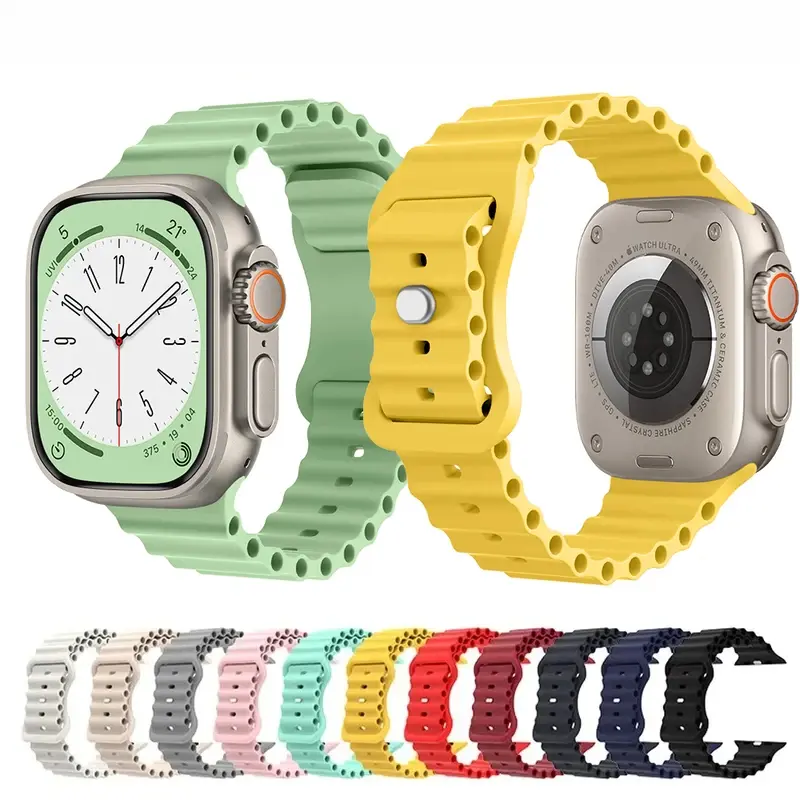 Ocean Silicone Strap for Apple Watch 49mm 46mm 45mm 41mm 44mm 40mm 42mm 38mm Breathable Bracelet Wristband Ultra 10 9 8 7 6 5 4 3 SE Band
