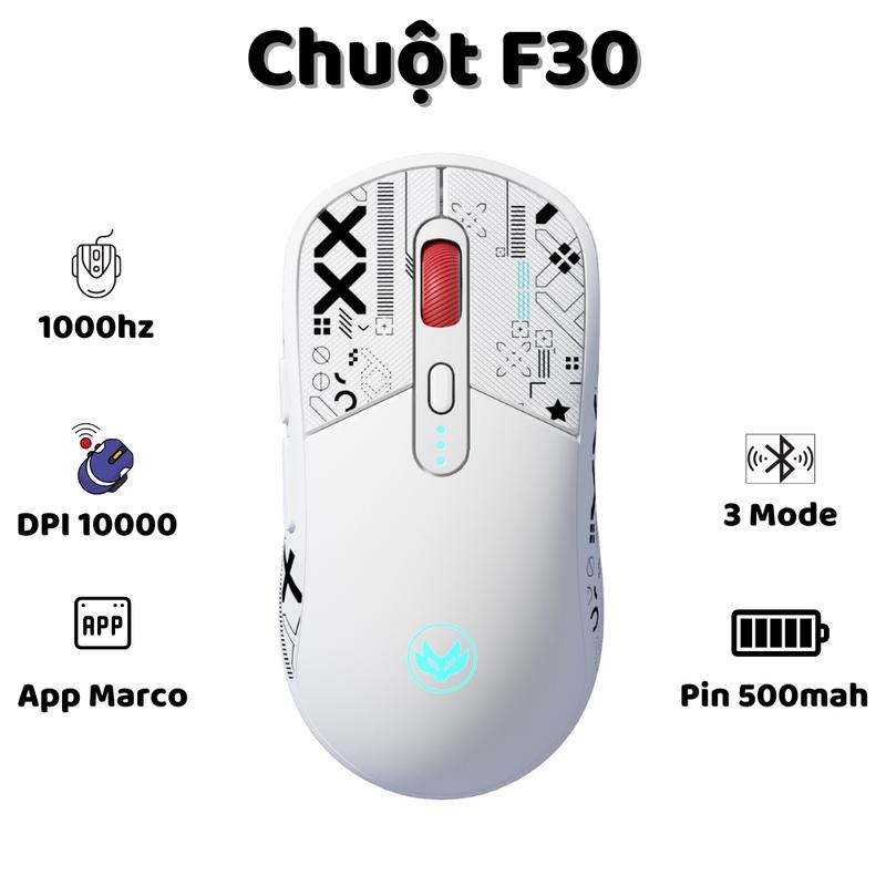Chuột Silent Gaming Atas F30 Không dây Bluetooth - 3 MODE - Pin sạc 500mah - Sử dụng liên tục 50h - Có app Marco