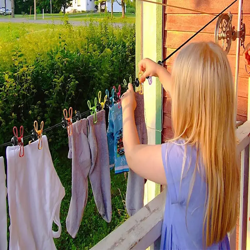 Portable Retractable Clothesline, 1 Count Windproof Clothesline with 12pcs Clips, Washing Line for Home Balcony Outdoor Camping 5