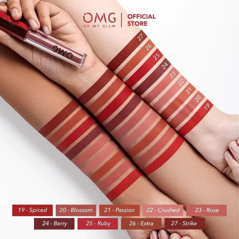 OMG OH MY GLAM Mattelast Lip Cream 2.9 g shades 1 sd 27 - Lip Cream Matte Dengan Warna Intense, Tahan Lama & Ringan 1