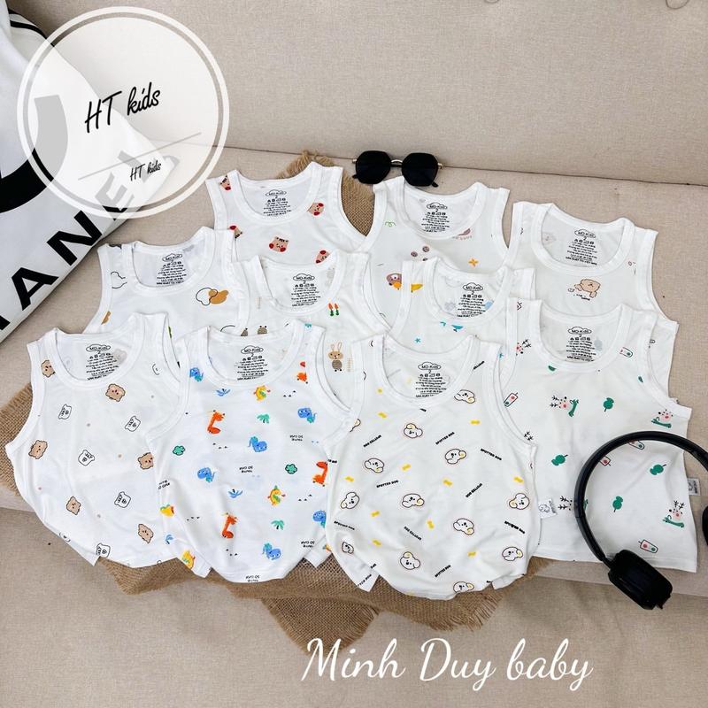 [Vải Mát-Đẹp]Combo 5 Áo Ba Lỗ Cho Bé Vải Thun Lạnh Mềm Mát Hoạ Tiết Trắng áo  thun