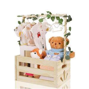 A modern wooden basket holder with handle, DIY-functional storage box, newborn welcome gift basket, baby clothes/toys/supplies storage, open lid design, ideal for storage and decoration