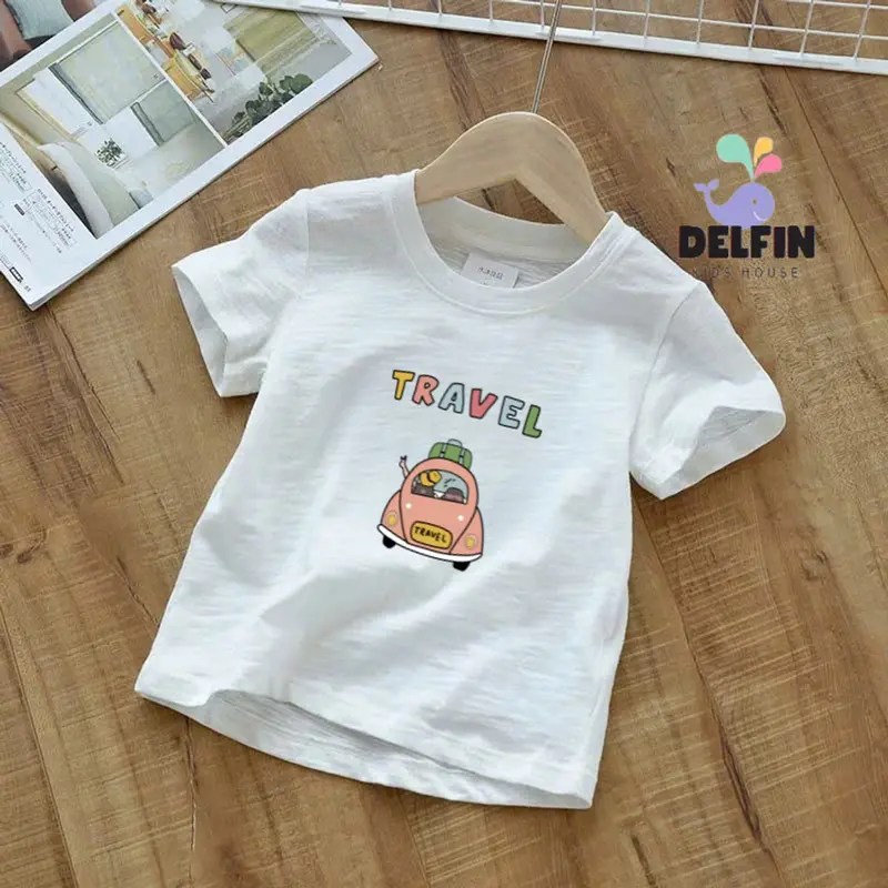 Áo thun bé trai Delfin Kids, chất liệu xược giấy, in hình xinh xắn, size 10-30kg 0