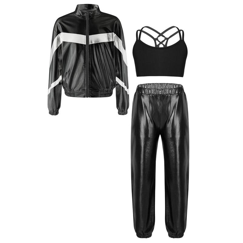 inhzoy Bộ 3 món thể thao khiêu vũ Hồi giáo cho nữ Bộ áo bomber dài tay kèm áo khoác và quần jogger Bộ đồ thể thao 2