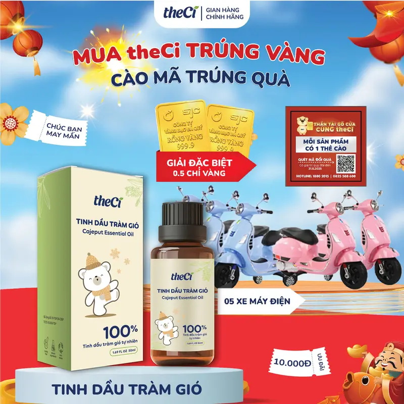 Tinh Dầu Tràm Gió theCi Cajeput Essential Oil Giữ Ấm Tránh Gió, Thanh Lọc Không Gian 50ml 1