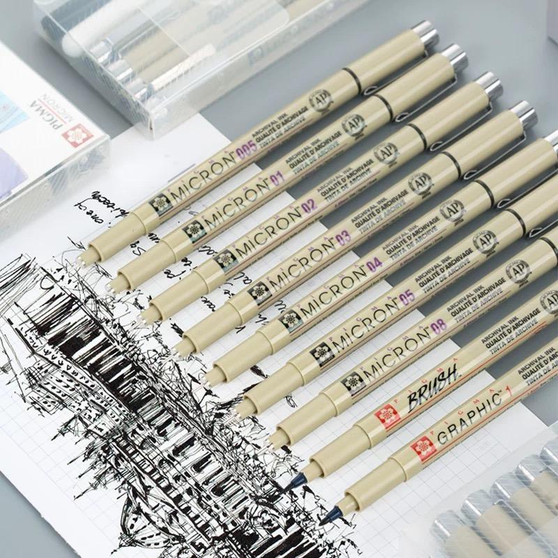 Sakura Pigma Micron Bút Neelde Cọ Mềm Bút Vẽ Bút Đánh Dấu Nghệ Thuật Vẽ Phác Thảo Đồ Dùng Nghệ Thuật
