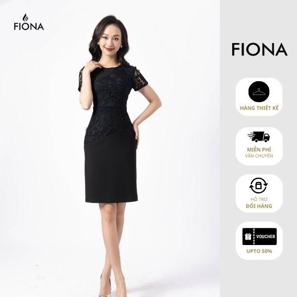 FIONA Đầm ren hoa nổi đính sợi hạt F450703 Nữ Women Dress Đen 0