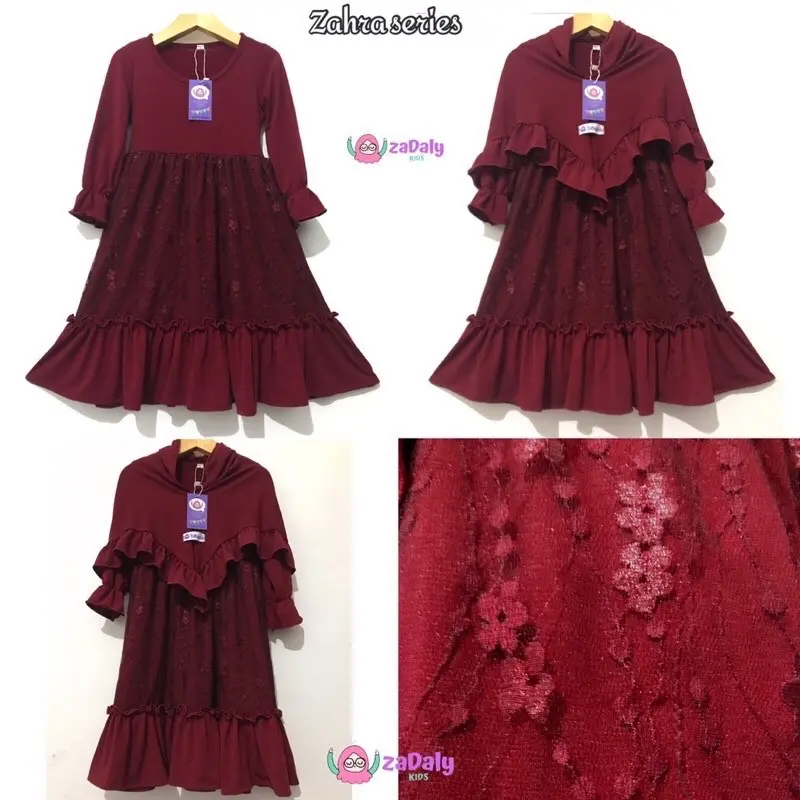 Zahra series by ZaDaly Kids Anak Baju Bunga Gamis Mewah Muslim Tile Pesta Panjang Syari Variasi