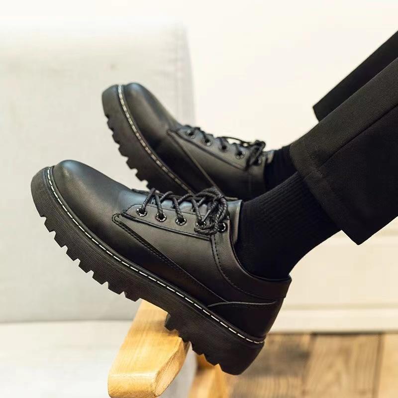 Product Introduction of Martin boots men's summer model 2024 new black English boots casual increase shoes low top waterproof leather shoes Men shoes good quality Boy Decor Comfort Closed Flatform shoe Footwear Platforms Walking Shoes Design 44