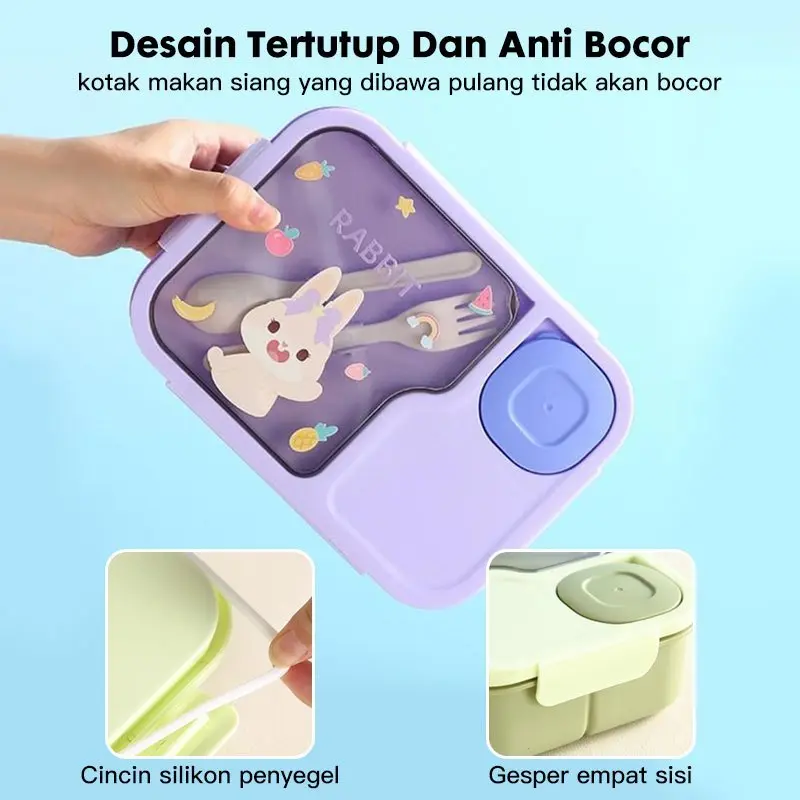 ready stock Eatkit Paket Tempat Makan Anak 1450ml Lunch Box Set 3 Sekat BPA Free Kotak Bekal Karakter Tas Bekal 4