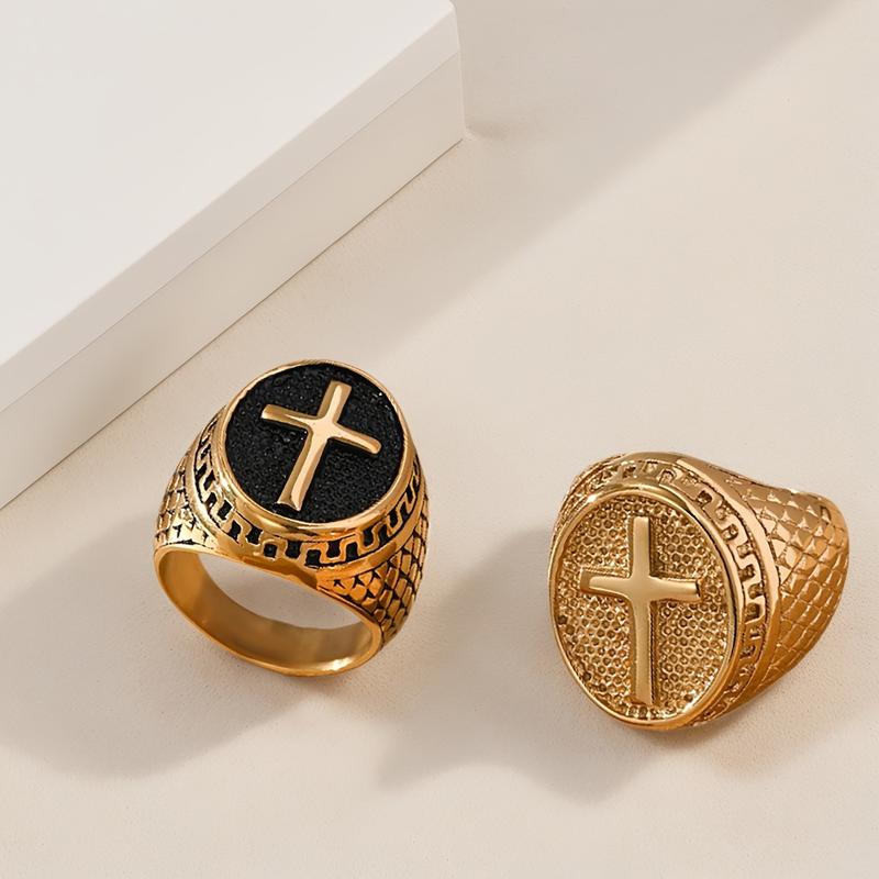 1 piece Majestic Retro Cross Ring - Luxurious 304 Stainless Steel, Gold and Black Options, Suitable for Couples' Love and Daily Wear, Perfect Gift for Friends and Boyfriends 3