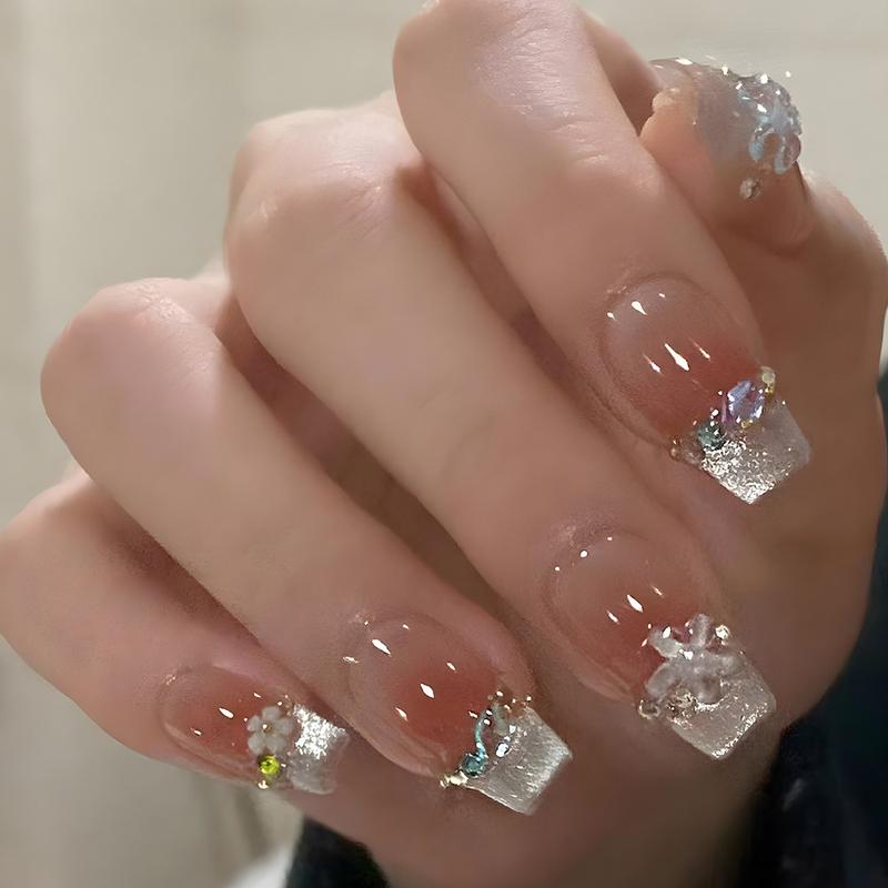 Mã 166 , bộ 24 nail giả đính đá, đính charm xinh xắn, dễ thương . Nữ Làm Nail