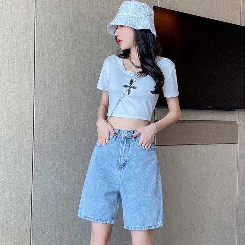 Quần Sọt Ngố Lửng Ống Rộng Nữ Chất Bò Lưng Cao - Quần jean ngố cạp cao nữ 6