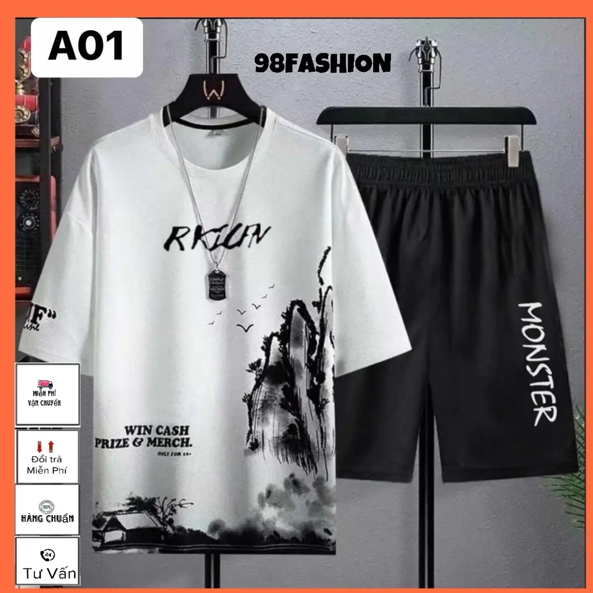 Set Quần Áo unisex  (Fre Size 75kg) Chất Liệu Thun Lạnh -Mát -Thoáng Khí -Núi Chamr Trắng