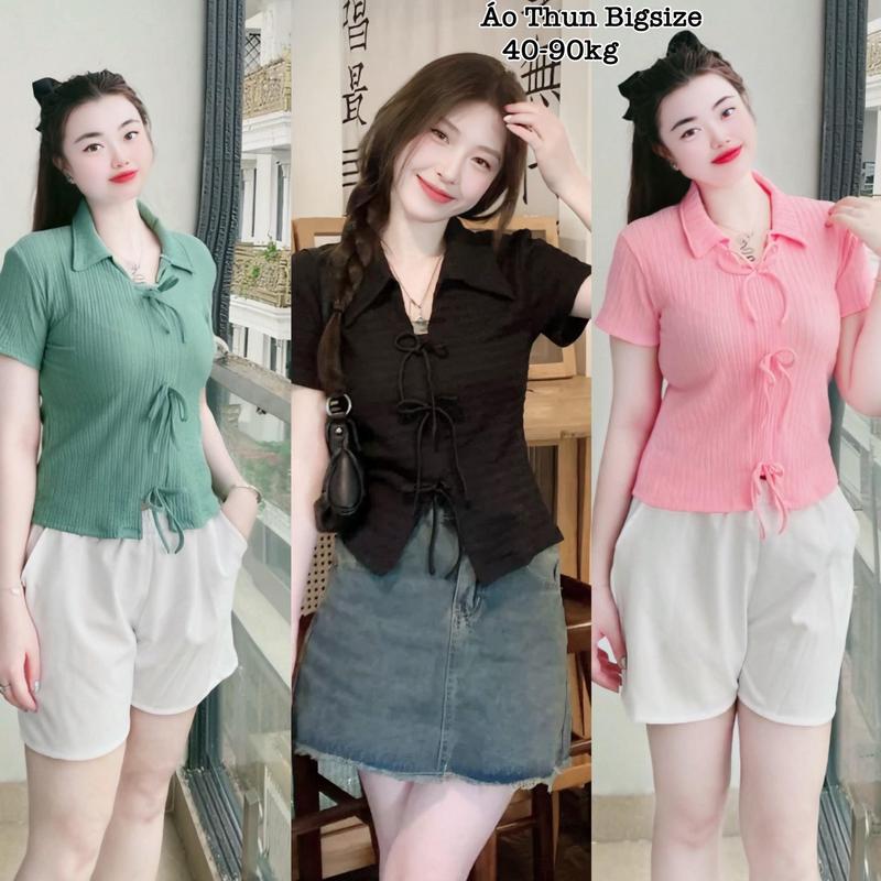 (HCM)Áo Thun Xốp Nhật Bigsize Cổ Sơ Mi Buộc Nơ Tiểu Thư Hàn Quốc Nữ Xinh Đẹp Dễ Thương Giá Rẻ Dáng Baby tee Form 45-95kg