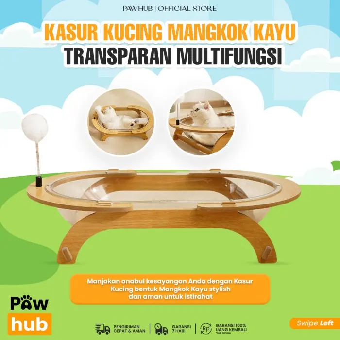 PAWHUB Premium Kasur Kucing Mangkok Kayu Transparan Multifungsi dengan Mainan / Transparent Cat Bed Bathtub Model with Toy - Bathtub