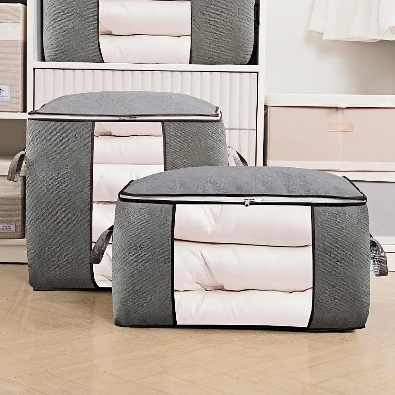 Bedding Storage Bag, 2 Counts/set Large Capacity Clothes Storage Organizer with Handle, Multipurpose Storage Bag for Bedroom, Living Room, Office