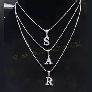 Kalung Nama Inisial Huruf A sampai Z KALUNG TITANIUM PERAK SILVER ANTI KARAT ANTI LUNTUR