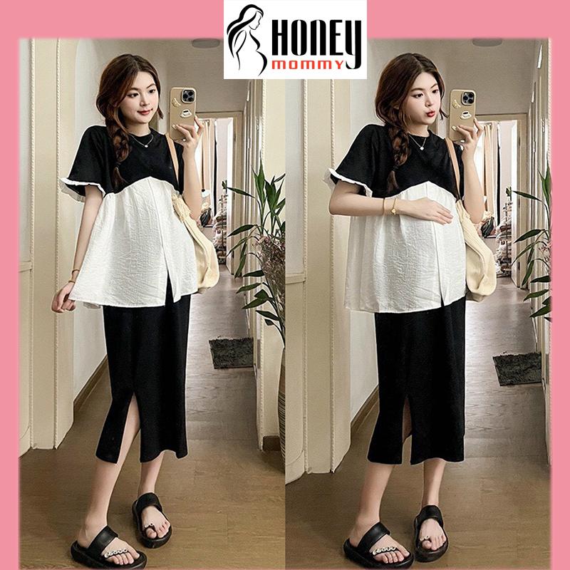 Set Đầm Bầu Mùa Hè Váy Bầu Xẻ Tà Đi Làm Đi Chơi Lịch Sự Nhã Nhặn HT2600 Honey Mommy Váy Nữ Women Dress