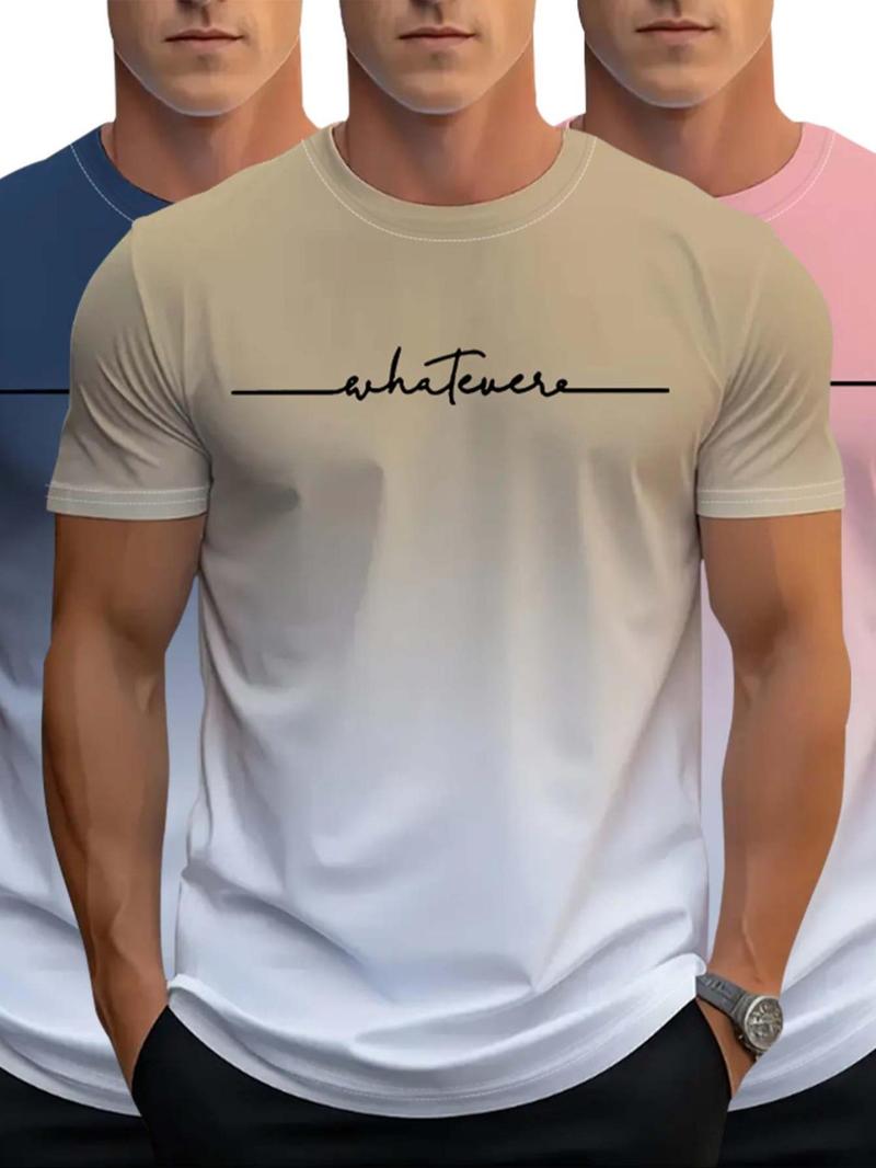 Product Introduction of Men's Ombre Print Short Sleeve Tee, Regular Fit Casual Fashion Round Neck T-shirt for Daily Wear, Men's Top for All Seasons 3