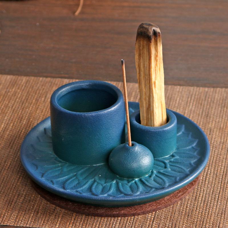 Product Introduction of Atmosphere Creator Export Nordic Style Ceramic Aromatherapy Candle Holder Black Sacred Wood Burning Plate Ceramic Base Wax Holder 8