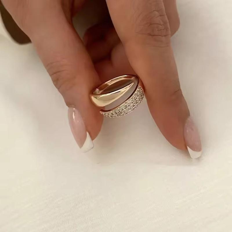 Product Introduction of [COD] Adjustable Diamond Studded Ring for Women - Elegant Metal Open Band with Retro Personalized Design, Gold Plated Fashion Jewelry Gift 0