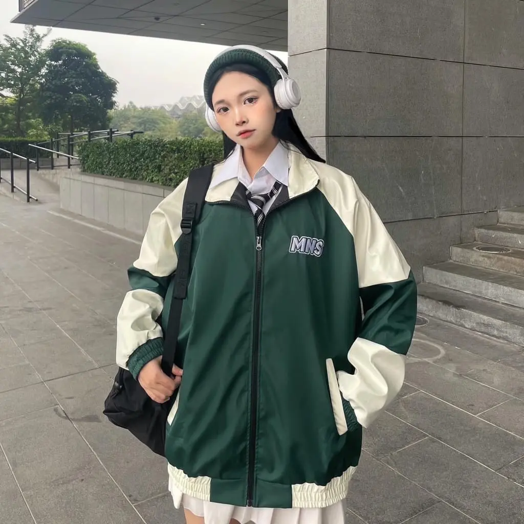 Áo khoác dù hai lớp thêu nổi logo MNS phối màu siêu đẹp form nam nữ Unisex