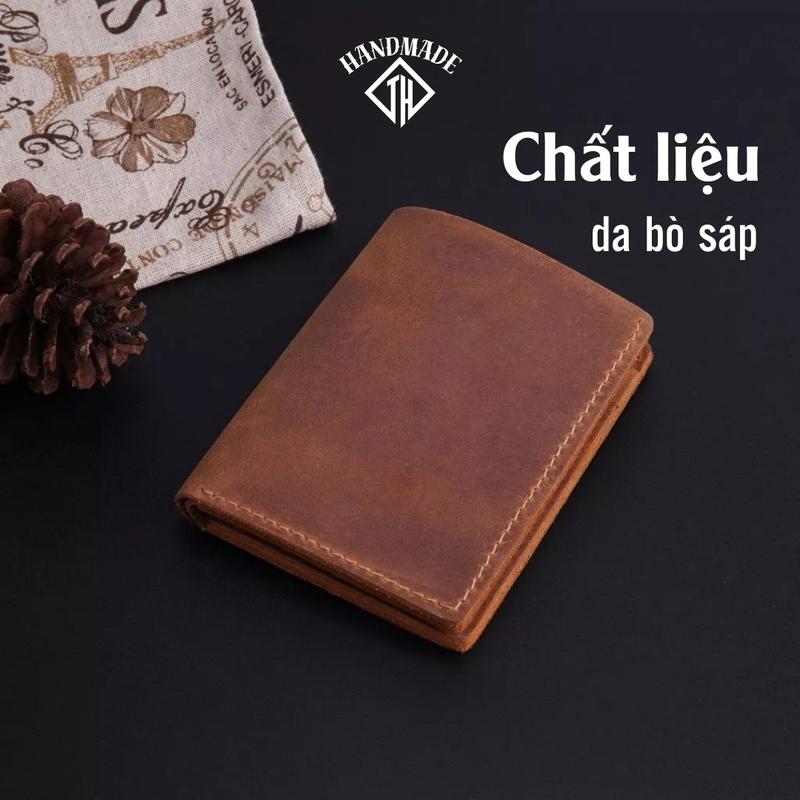 Ví mini dáng đứng nhỏ gọn TH Handmade da bò sáp ngựa điên màu nâu/đen không khóa
