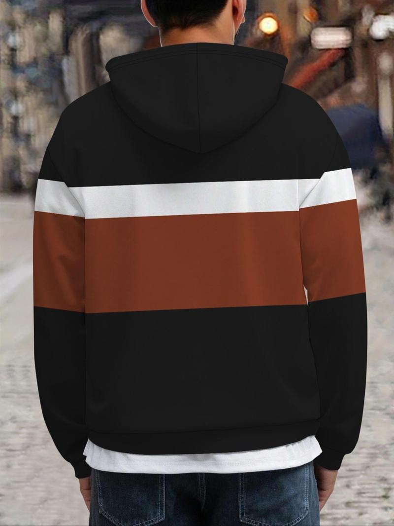Product Introduction of Men's Patchwork Letter & Eagle Print Drop Shoulder Hoodie, Casual Regular Fit Drawstring Pocket Hooded Sweatshirt for Fall & Winter, Men's Clothes for Daily Wear 5