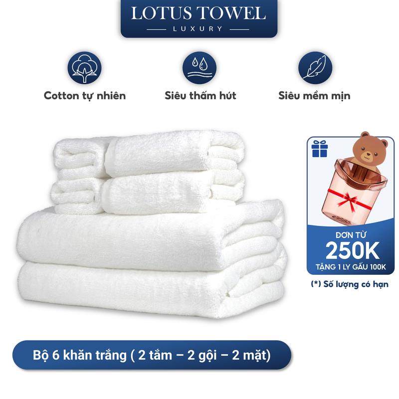 Combo 6 khăn KHÁCH SẠN, Làm Từ Sợi Cotton, siêu mềm mịn, thấm hút, dày dặn - LOTUS TOWEL Nhà Tắm Khăn Tắm