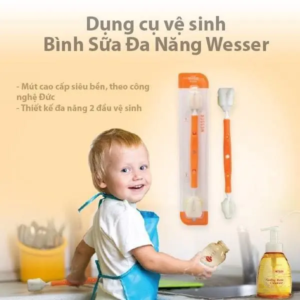 Cọ rửa bình sữa đa năng 2 đầu hoặc 1 đầu mút xốp 0