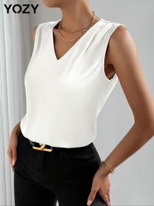 YOZY Women's Solid Color Tank Blouse, Casual Sleeveless V Neck Top for Spring & Fall, Women's Clothing for Daily Wear