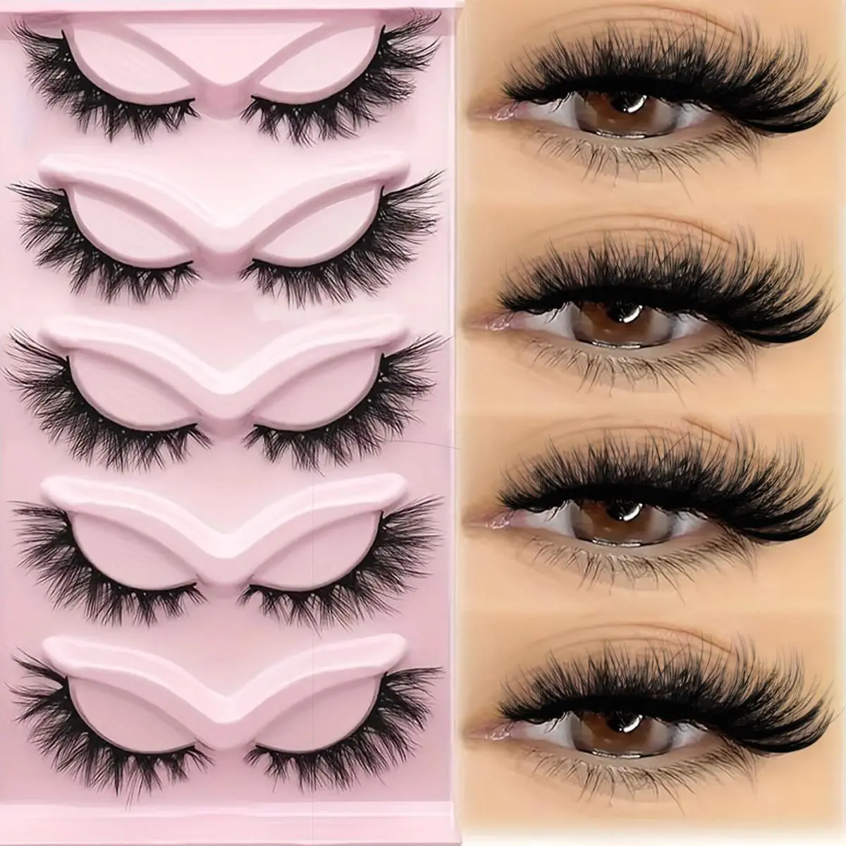Christmas Fluffy False Eyelashes Cluster, 5 Pairs Wispy Cat Eye Look Faux Cluster Lashes, Natural Curling Eye Makeup Strip Lashes for Women & Girls, Lash Extensions Kit, Fall Dolly Makeup, Eyelash Extensions Kit, Makeup Tools, Lashes