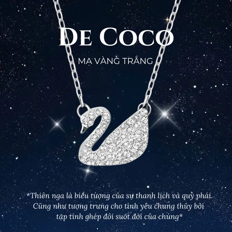 MẠ VÀNG TRẮNG - Dây chuyền, vòng cổ thiên nga đính đá SWAN De Coco mạ vàng trắng, chất liệu Titan không đen gỉ, phong cách thanh lịch 1