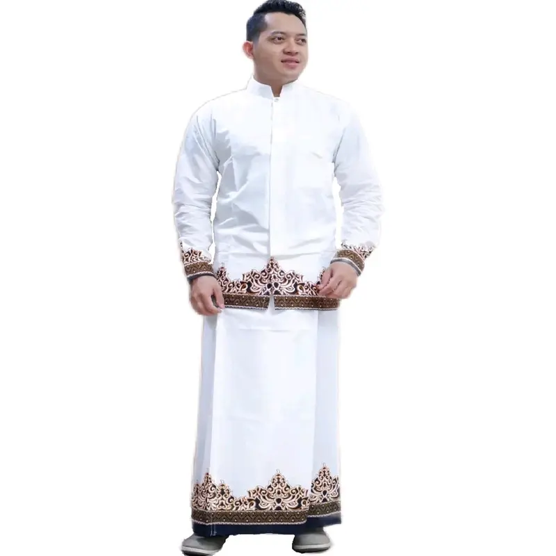 Setelan Sarung Batik Motif Tumpal Putih Baju Koko Pria Batik Solo Lengan Panjang Dewasa Koko Batik Pria 0