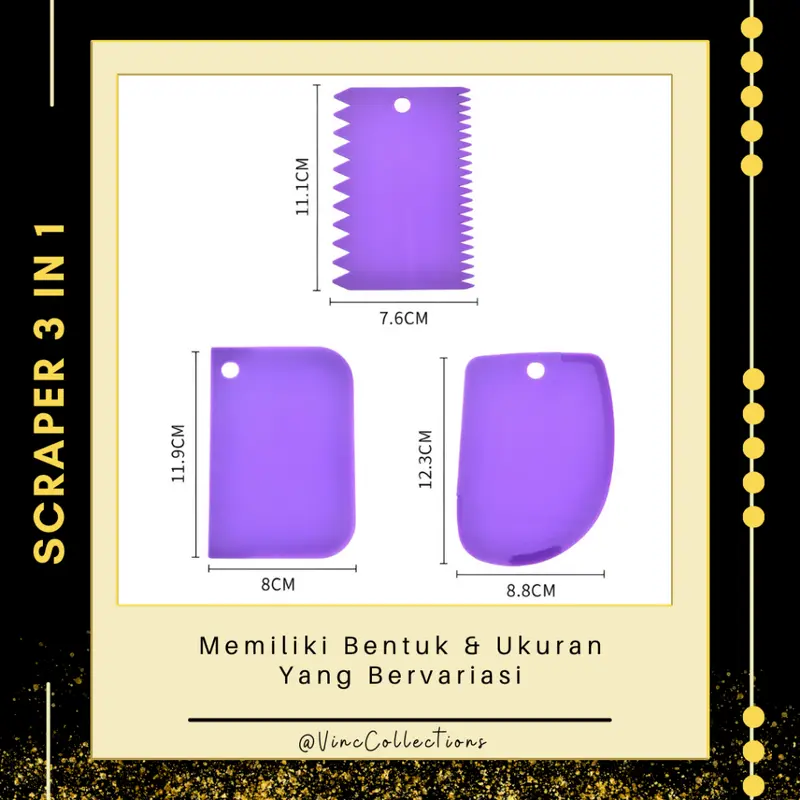 PEMOTONG ADONAN KUE DAN ROTI ISI 3 / SCRAPER 3 IN 1 / SCRAPER CUTTER / SCRAPER BUTTER CREAM / Scraper Kue Plastik 3 in 1 / Pemotong Adonan Kue / Alat Adonan Kue / Pisau Plastik Pemotong Adonan / Scraper Buttercream Alat Dekorasi Hias Kue Penghalus Cake 2