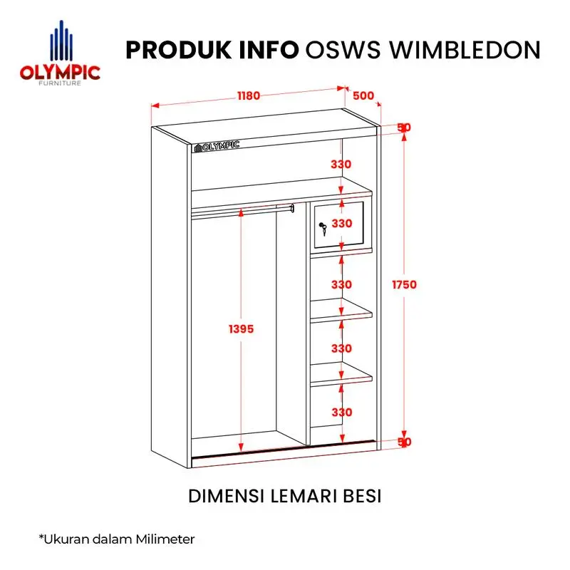 Olymsteel OSWS WIMBLEDON / Lemari Sliding Pakaian Besi / Steel Wardrobe / Lemari Penyimpanan / Putih Modern Minimalis 3