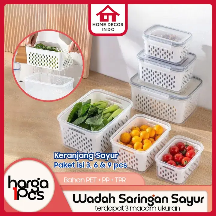 Home Decor - Keranjang Saringan Sayur & Buah Serbaguna | Kotak Penyimpanan Kulkas Multifungsi