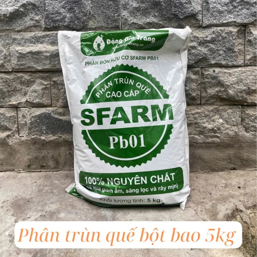 Phân trùn quế SFARM Pb01 bao 5kg - Phân trùn cao cấp đã qua sàn lọc trứng trùn và giảm ẩm