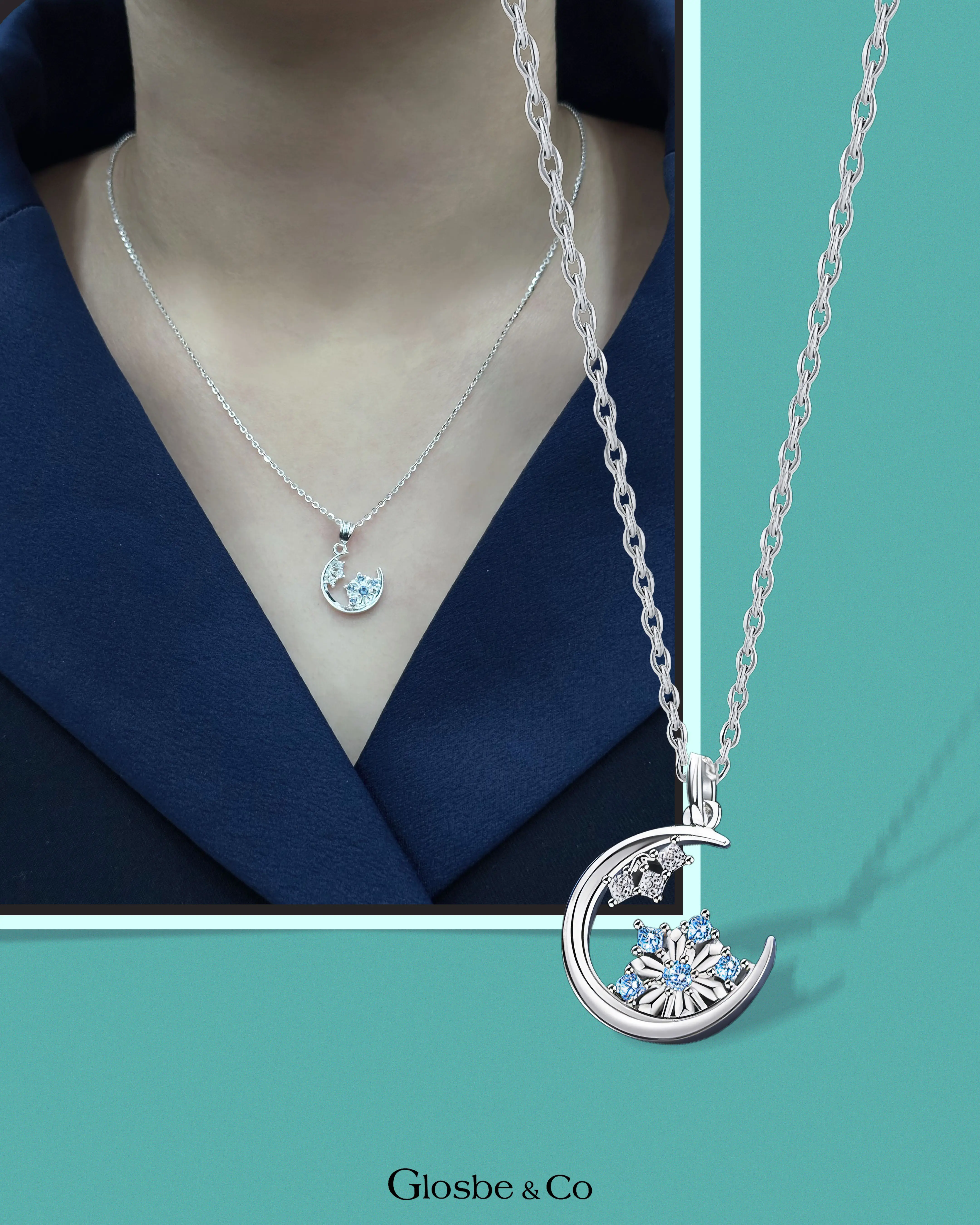 Dây Chuyền Bạc Hoa Tuyết Xanh Glosbe , Dây chuyền + Hộp Quà Tặng, quà tặng nhân dịp Valentine, 8/3,...